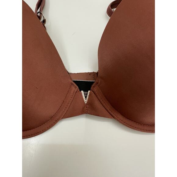 Victorias Secret Womens Bra Size 32DD Lined Demi Brown Adjustable Gold V - Picture 2 of 12